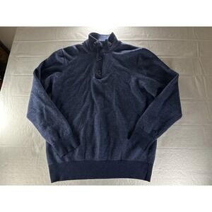 Orvis Merino Wool Sweater Mens Large Navy‎ Blue Mock Neck Pullover